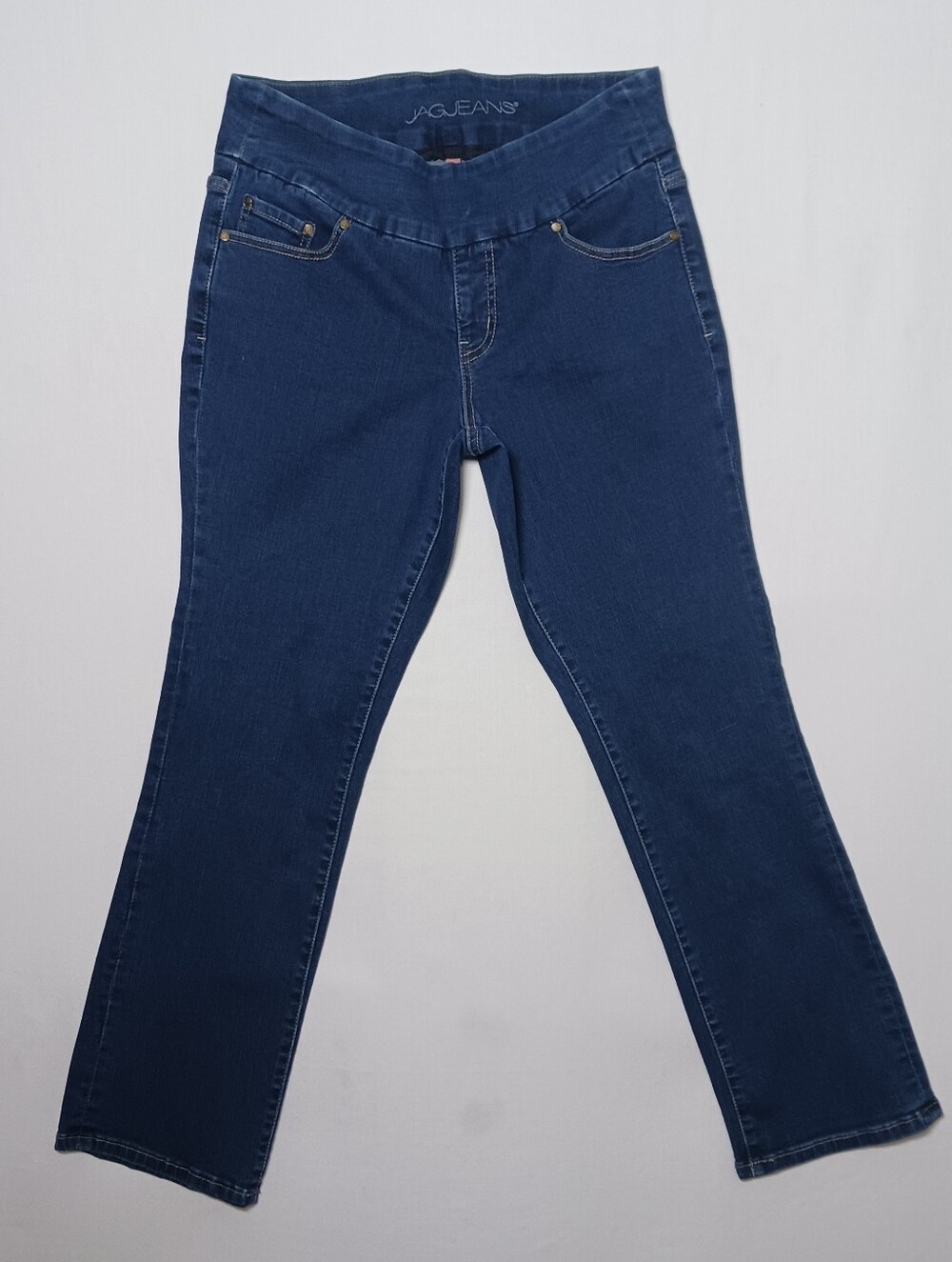 Jag Jeans Pull On High Rise Straight 10P Dark Blue Stretch Denim 31X28